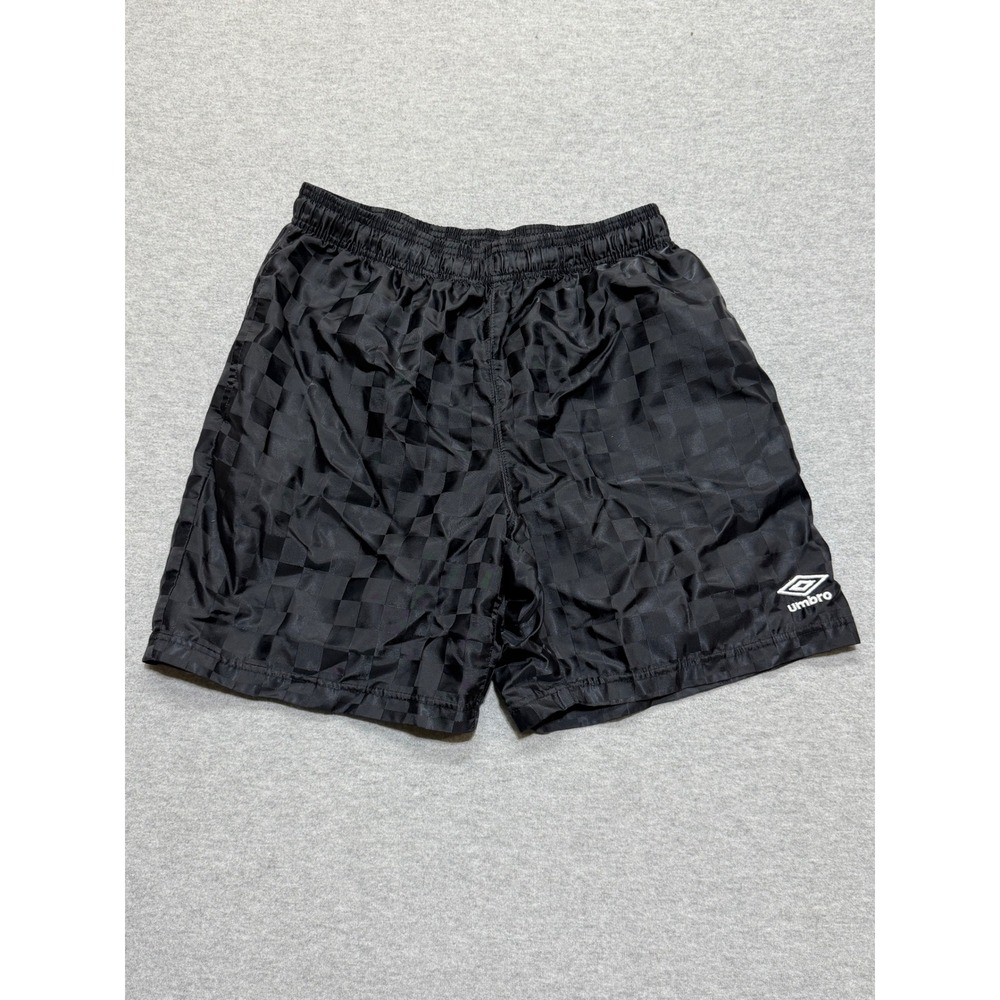Umbro Mens Black Checkerboard Soccer Shorts Size Medium Vintage Shiny Athletic